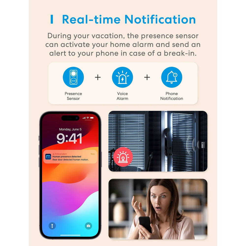 Meross Matter WiFi Human Presence Sensor With RadarBased Distance And Luminance Detection For Smart 3