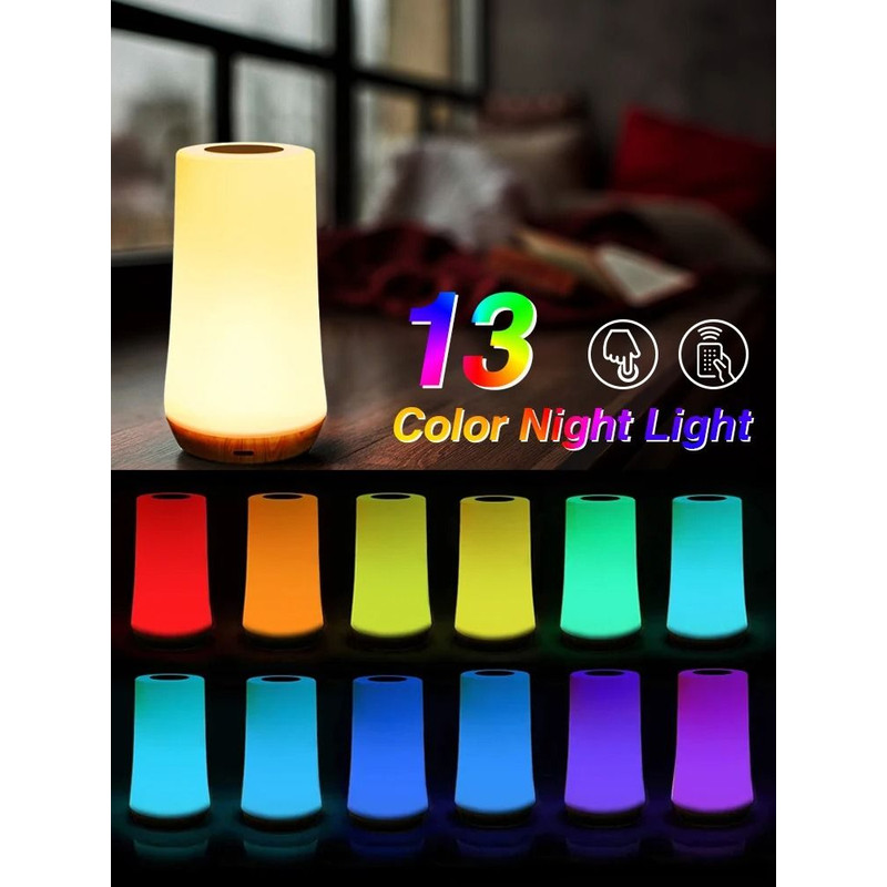 Rechargeable RGB LED Night Light Table Lamp With Remote Control And Touch Sensor For Bedside Or Hom 2