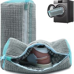 cotton shoe washing bag with fluffy fiber lining for laundry protection and dirt removal
