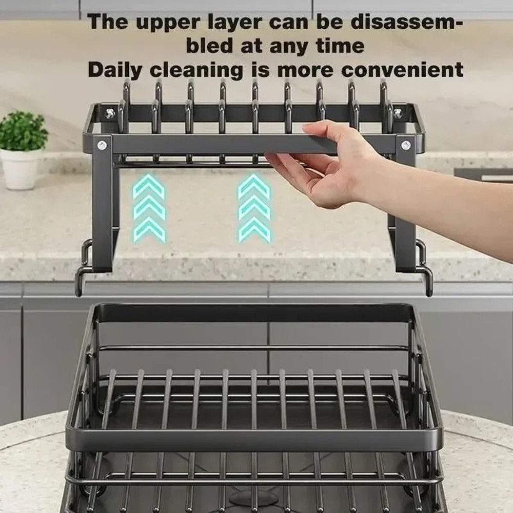 Adjustable Over Sink Dish Drying Rack With Drainboard And Cutlery Storage For Kitchen Counters 1
