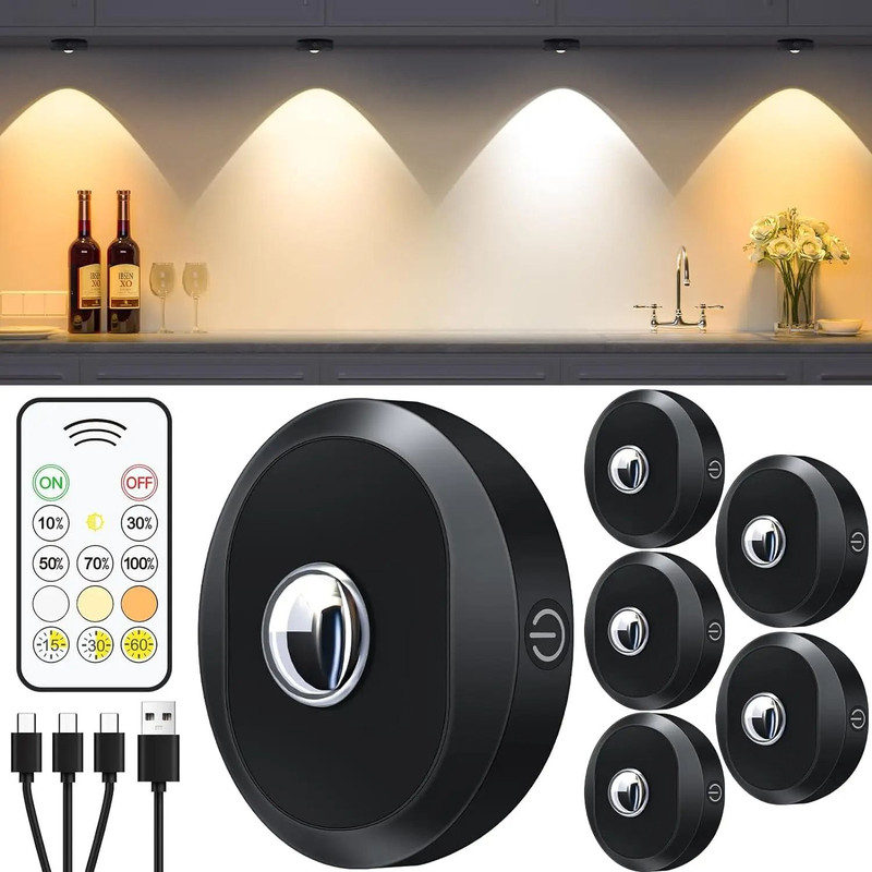 WILLED Rechargeable Night Light Set With Remote Control And Timer For Closet Wall And Cabinet Light 8