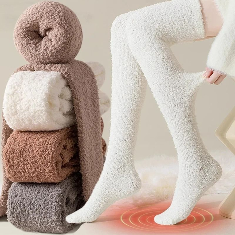 Women Over Knee Coral Fleece Socks With Plush Interior For Cozy Winter Sleep And Loungewear 0