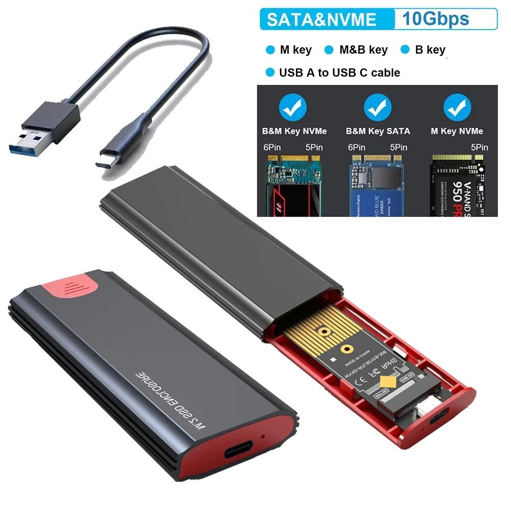 M2 SSD Case USB C Enclosure For NVMe And SATA Drives With 10Gbps USB 32 Gen2 Speed 0