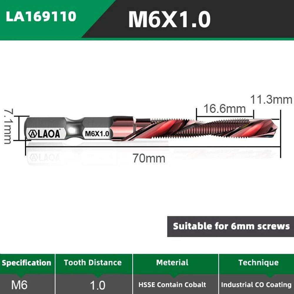 LAOA Hex Shank Tap Drill Bit Set With Cobalt HSS For Screw Thread Cutting And Drilling 9