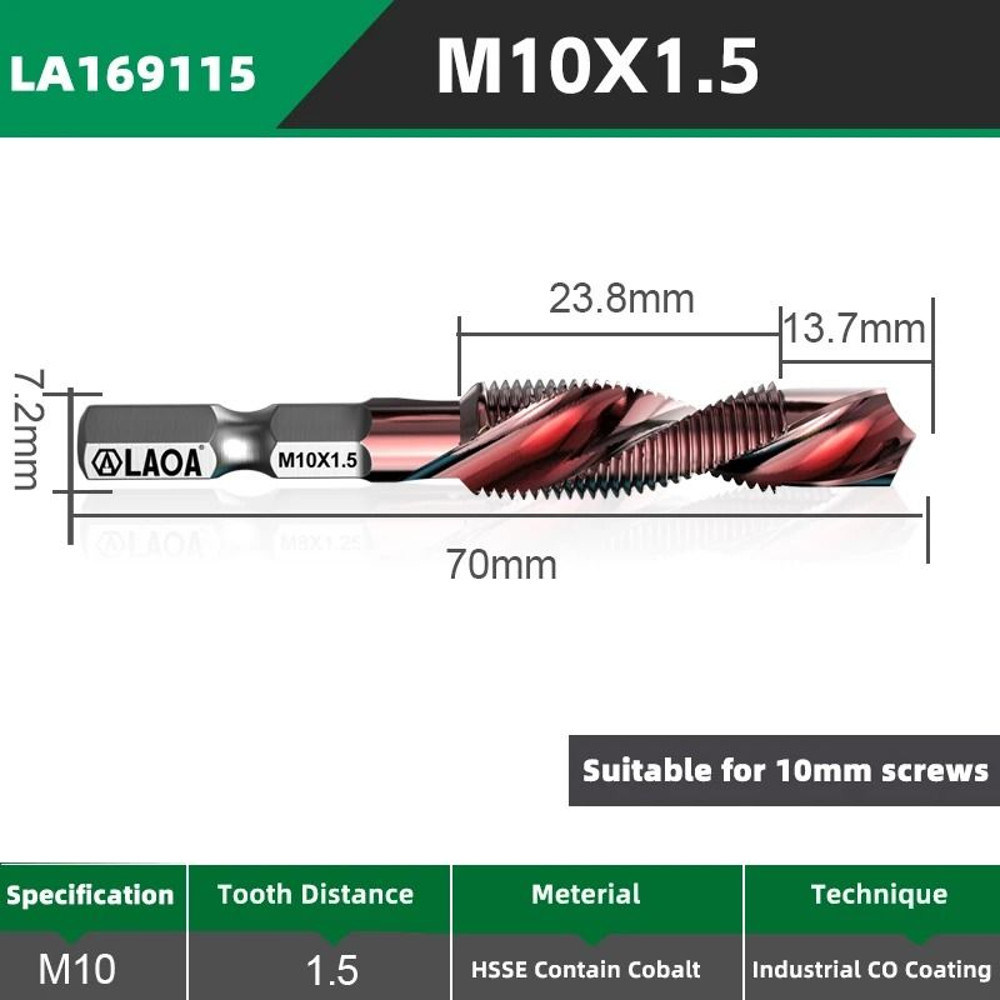 LAOA Hex Shank Tap Drill Bit Set With Cobalt HSS For Screw Thread Cutting And Drilling 11