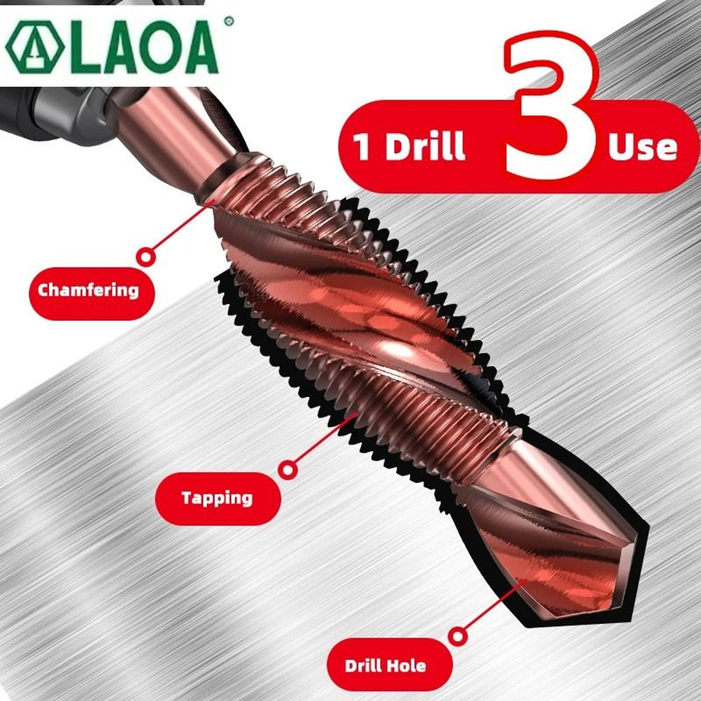 LAOA Hex Shank Tap Drill Bit Set With Cobalt HSS For Screw Thread Cutting And Drilling 3