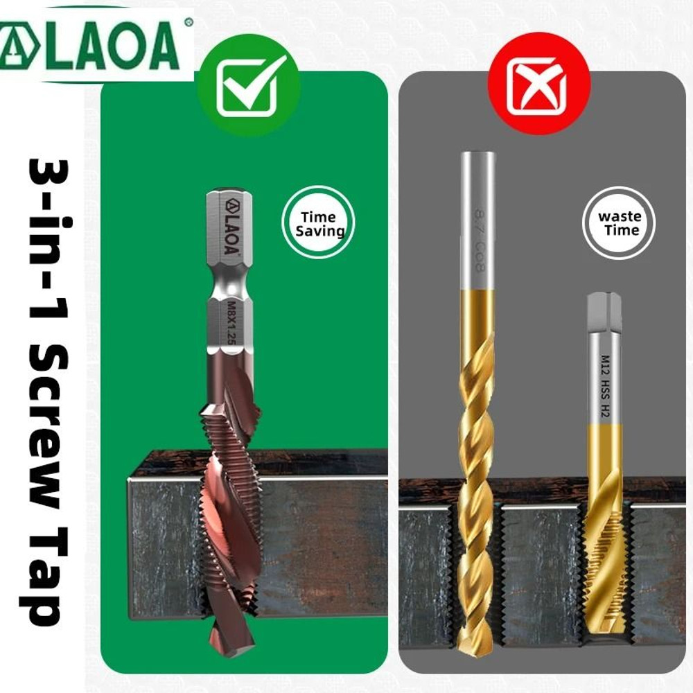 LAOA Hex Shank Tap Drill Bit Set With Cobalt HSS For Screw Thread Cutting And Drilling 5