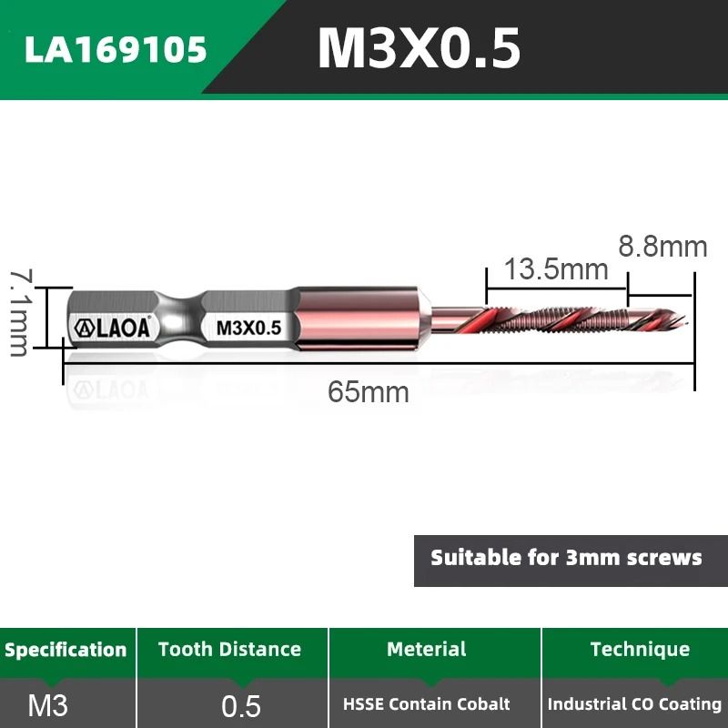 LAOA Hex Shank Tap Drill Bit Set With Cobalt HSS For Screw Thread Cutting And Drilling 6