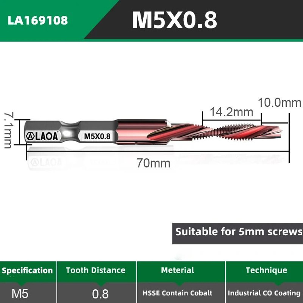 LAOA Hex Shank Tap Drill Bit Set With Cobalt HSS For Screw Thread Cutting And Drilling 8