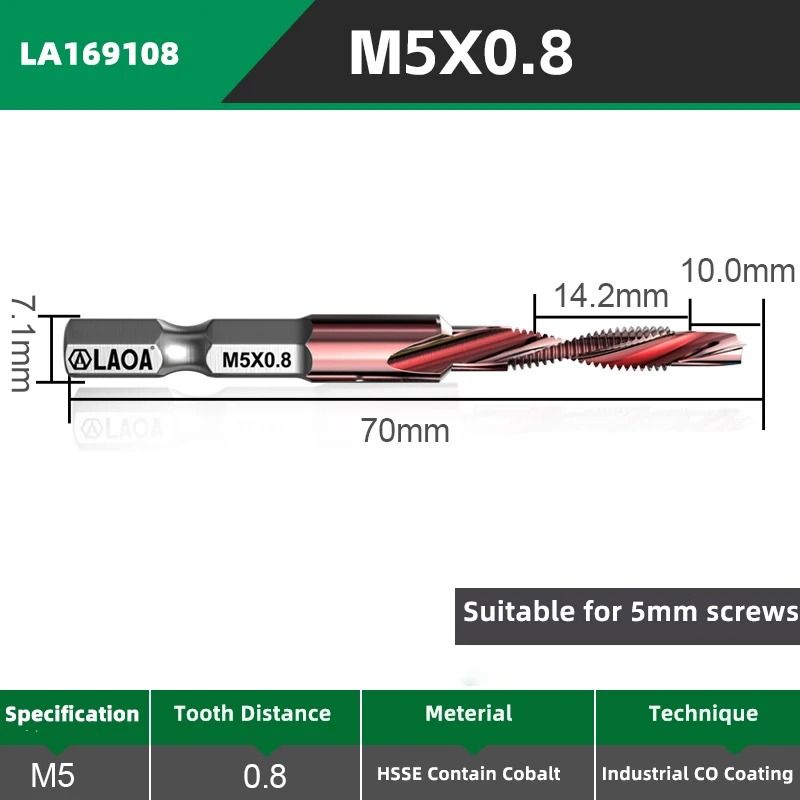 LAOA Hex Shank Tap Drill Bit Set With Cobalt HSS For Screw Thread Cutting And Drilling 8
