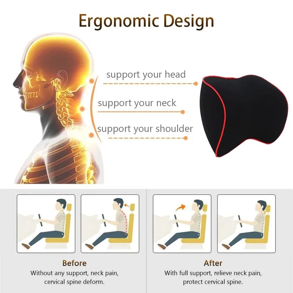 Memory Foam Car Neck And Lumbar Support Pillow For Travel And Daily Driving Comfort 3