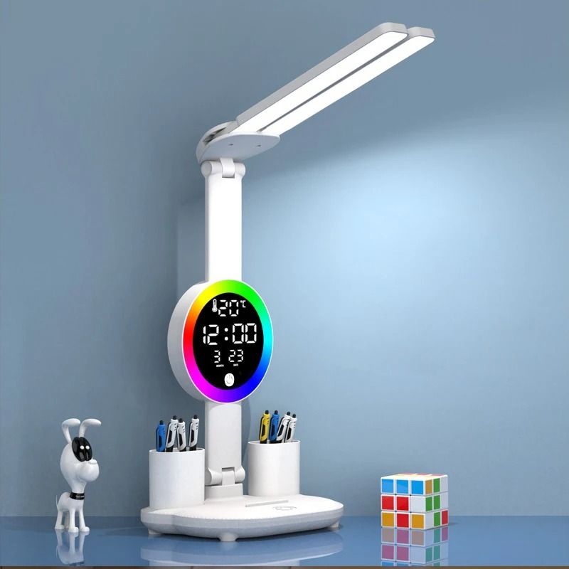 Rechargeable LED Table Lamp With Clock Display Fan And Night Light For Desk And Reading 0