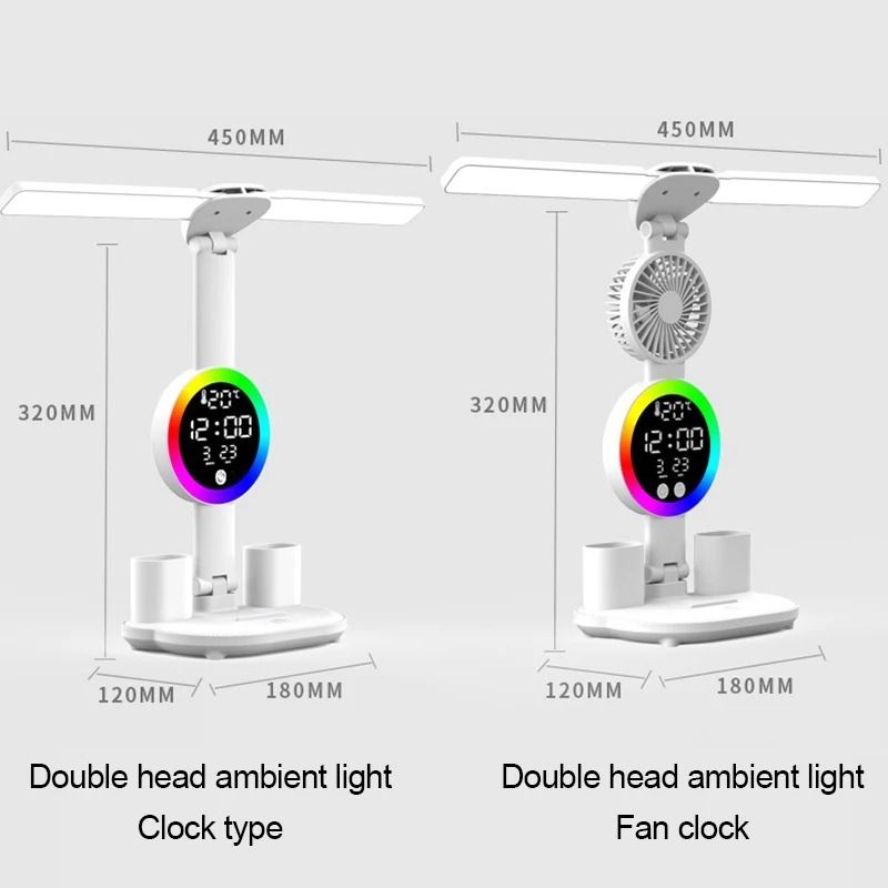 Rechargeable LED Table Lamp With Clock Display Fan And Night Light For Desk And Reading 2