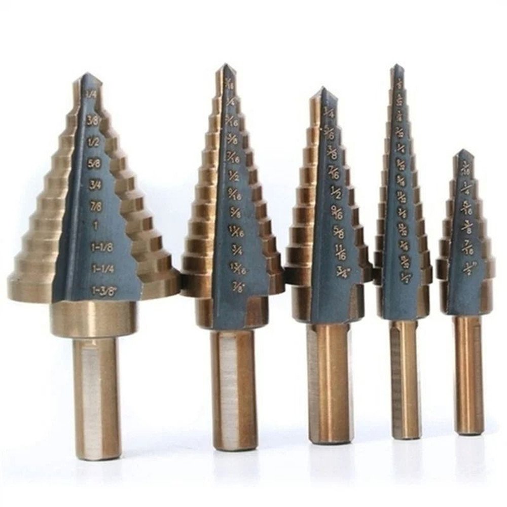 5 Piece Step Drill Bit Set With Cobalt Titanium Coating For Multi Size Hole Cutting In Metal Wood A 4