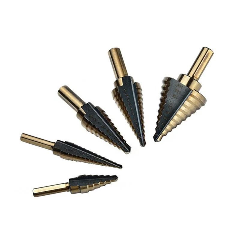 5 Piece Step Drill Bit Set With Cobalt Titanium Coating For Multi Size Hole Cutting In Metal Wood A 6