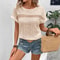 Womens Summer Casual Short Sleeve Blouse Loose Fit Hollow Out Solid Color Lightweight Shirt Top 3