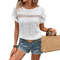Womens Summer Casual Short Sleeve Blouse Loose Fit Hollow Out Solid Color Lightweight Shirt Top 5