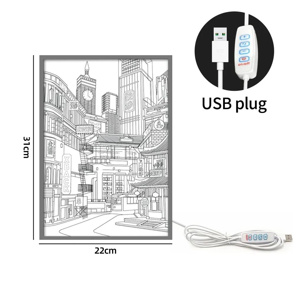LED City Night View Light Painting With USB Power Dimming HD Wall Art For Bedroom Living Room Roman 7