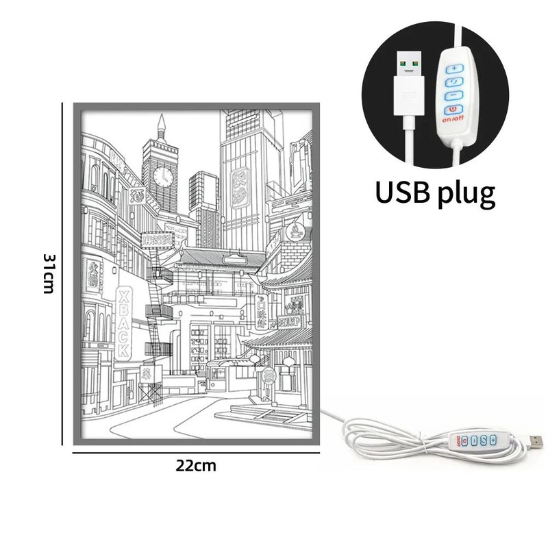 LED City Night View Light Painting With USB Power Dimming HD Wall Art For Bedroom Living Room Roman 7