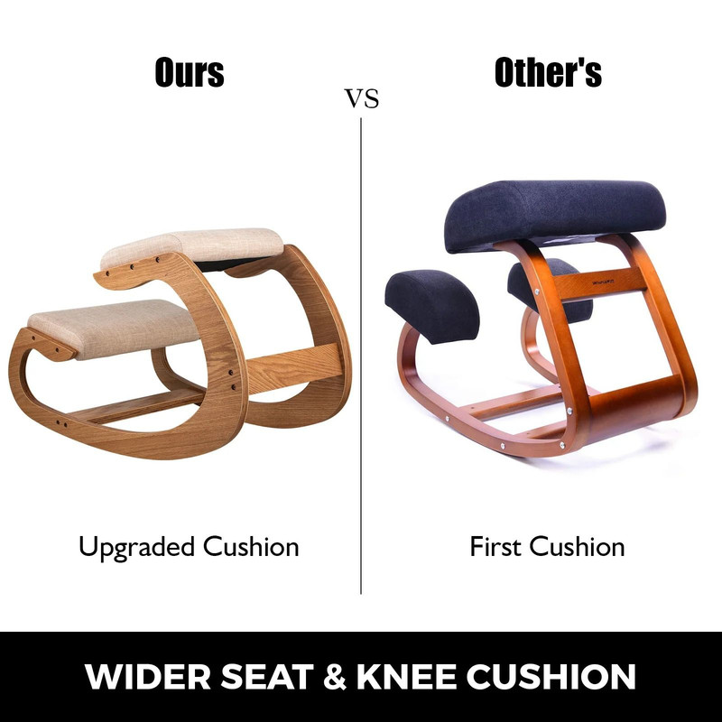 Ergonomic Kneeling Rocking Chair With Thick Cushion And Wood Frame For Home Office Posture Support 4
