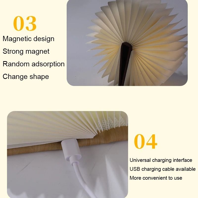 LED Foldable Wooden Book Lamp With USB Rechargeable Light For Bedroom Bedside Or Holiday Gift Decor 4