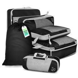 6 piece travel compression packing cube set with mesh storage and shoe bag for lightweight luggage organization