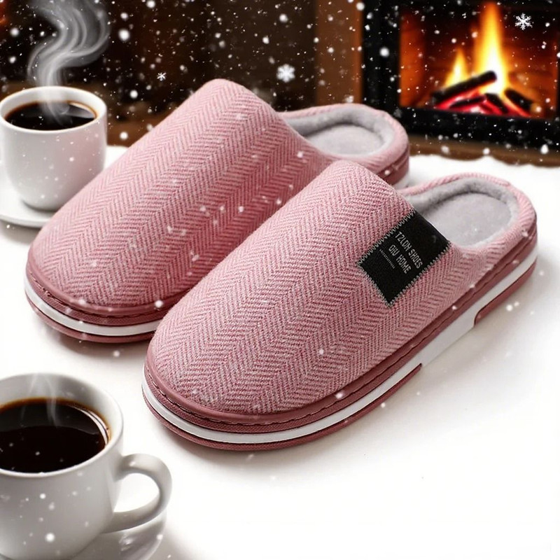 Winter Cotton Slippers For Men And Women Non Slip Indoor Slides Plush Warm Couple Flats Shoes 4