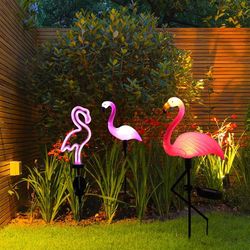 solar flamingo garden light for outdoor pathway patio yard decor with waterproof led stake design
