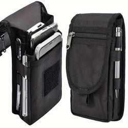 mobile phone waist hanging bag with pen slot and flip top closure