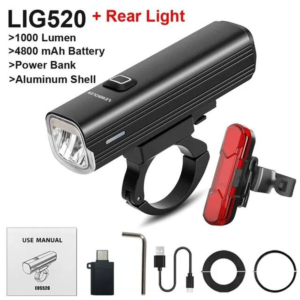 Rechargeable 1000 Lumen Bicycle Light Set With Front And Rear Rainproof Headlights 7