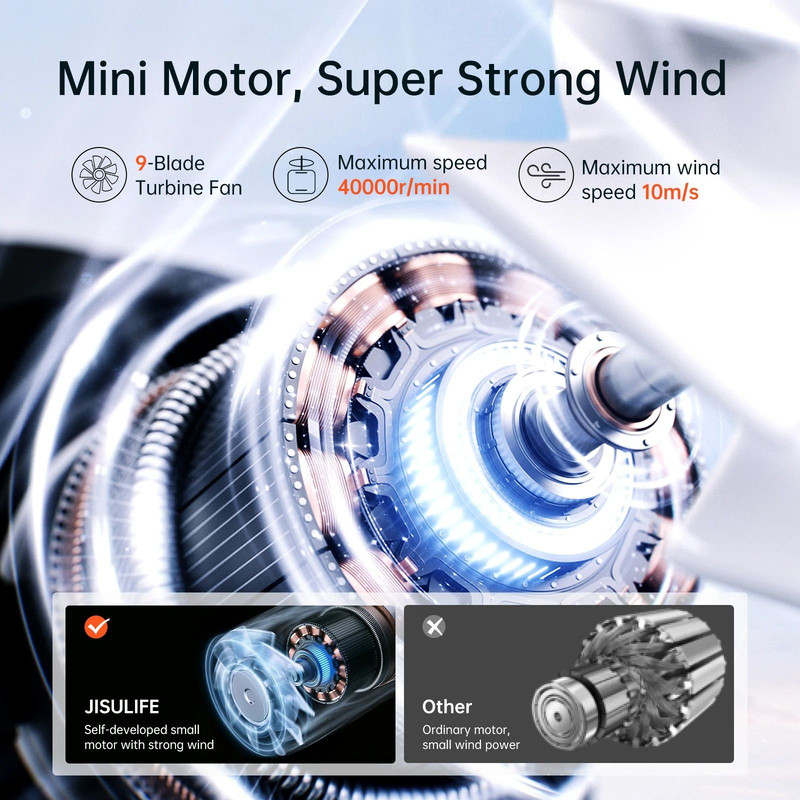 JISULIFE Handheld Turbo Fan With 5 Speeds And USB Rechargeable Power 2