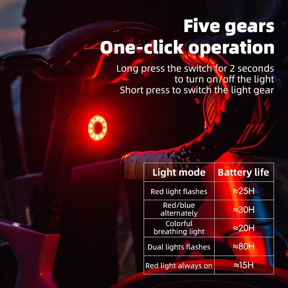 ROCKBROS Smart Brake Sensing Rear Bike Light With USB C And Waterproof Design 3