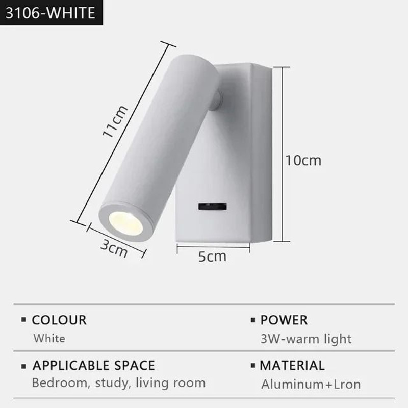 Indoor LED Wall Light With Switch For Bedroom Or Hotel Guest Room Reading 9