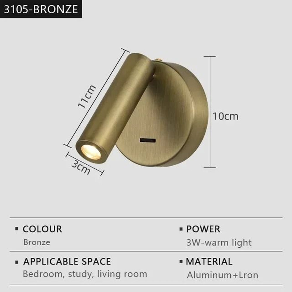 Indoor LED Wall Light With Switch For Bedroom Or Hotel Guest Room Reading 8