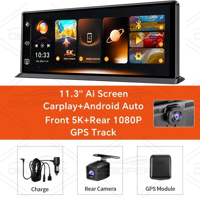 K8 Pro Touchscreen Car Dash Cam 5K With CarPlay Android Auto GPS And WiFi 9