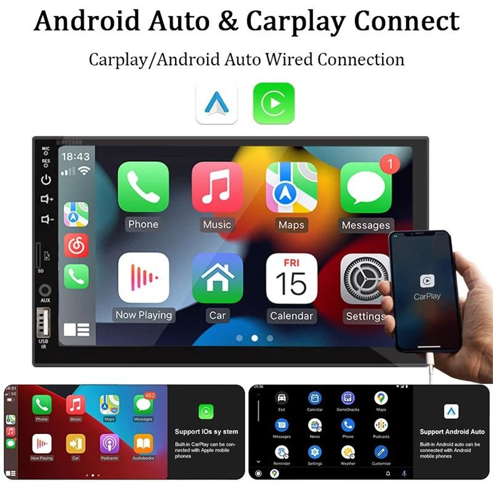 7 Inch Car Stereo With Touch Screen Carplay Android Auto Bluetooth FM AUX And MirrorLink 1
