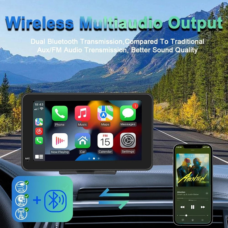 7 Inch Portable CarPlay Android Auto Touch Screen Car Radio With GPS Navigation And Rear View Camer 2