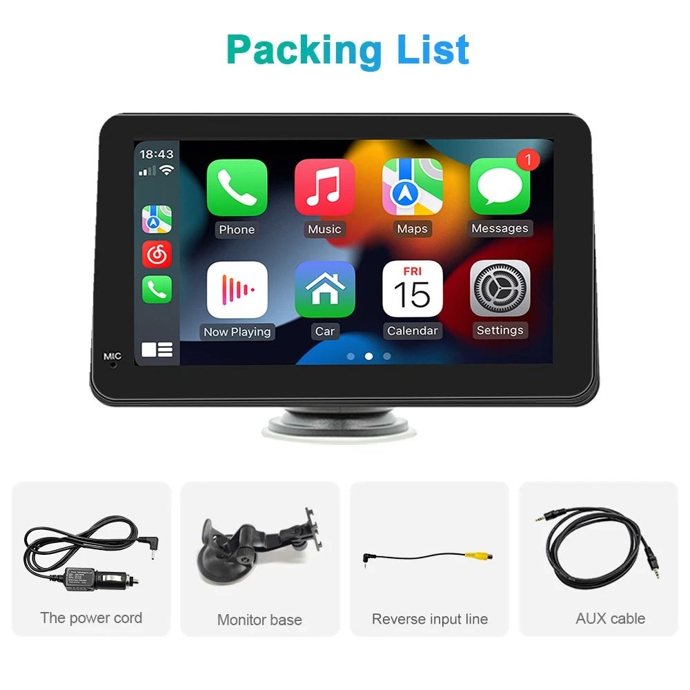 7 Inch Portable CarPlay Android Auto Touch Screen Car Radio With GPS Navigation And Rear View Camer 5