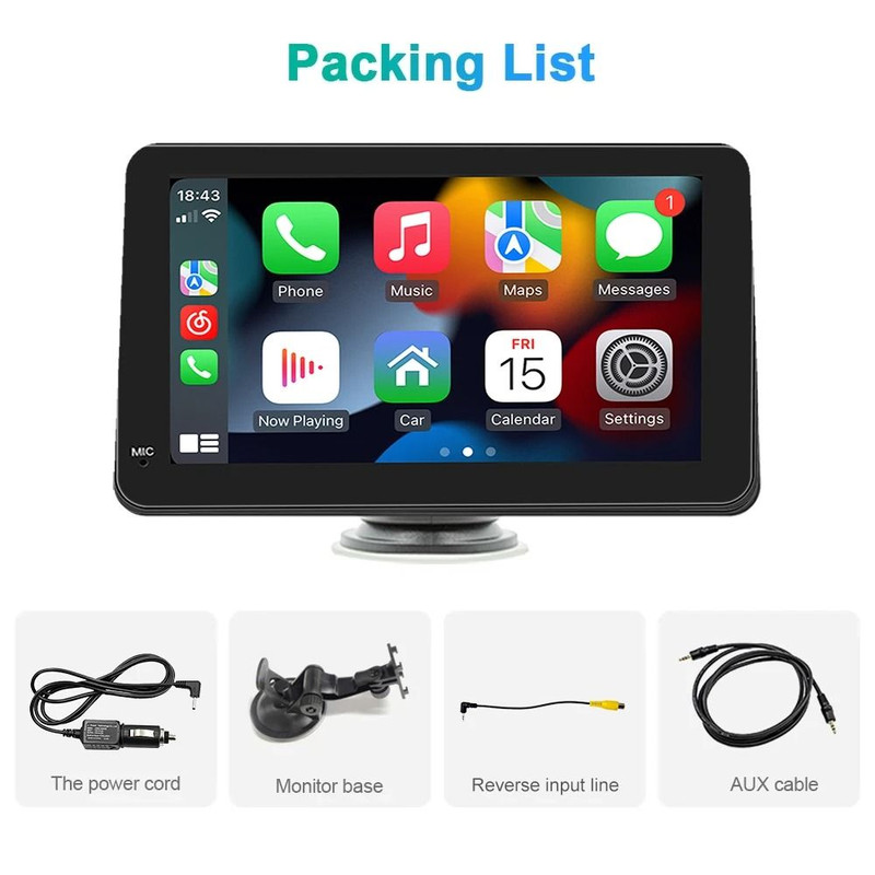 7 Inch Portable CarPlay Android Auto Touch Screen Car Radio With GPS Navigation And Rear View Camer 5