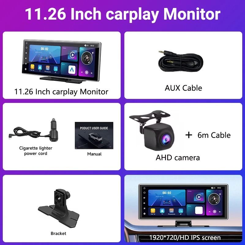 11 Inch Portable Dash Cam With 4K DVR Wireless Carplay Android Auto GPS Navigation And Dual Lens Re 8
