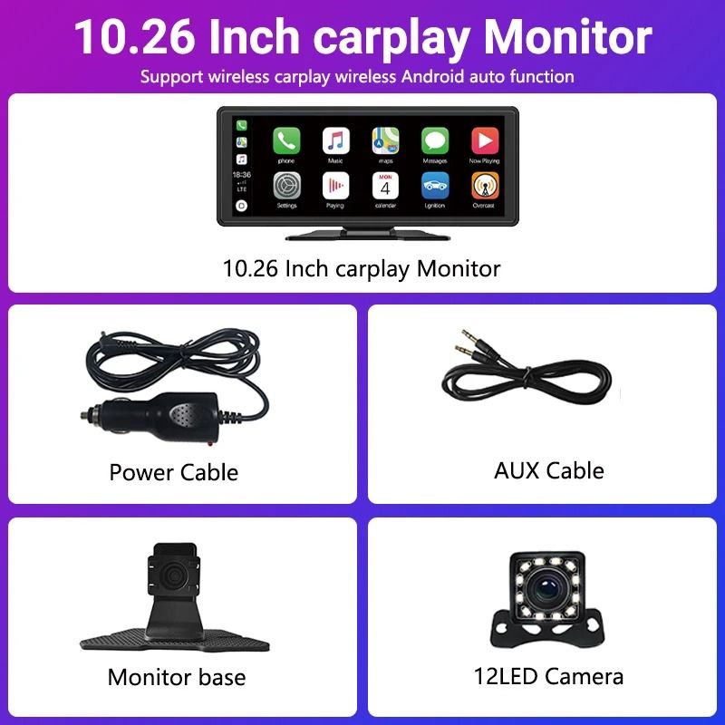 11 Inch Portable Dash Cam With 4K DVR Wireless Carplay Android Auto GPS Navigation And Dual Lens Re 10