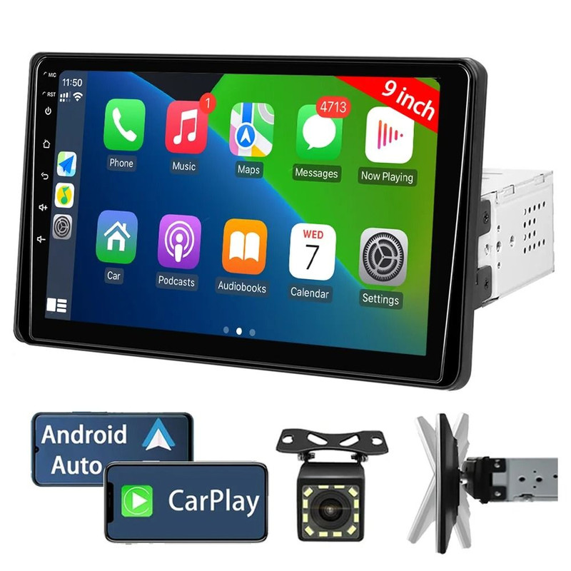 9 Inch Single Din Car Stereo HD Touch Screen With Carplay Android Auto Bluetooth Backup Camera And 0