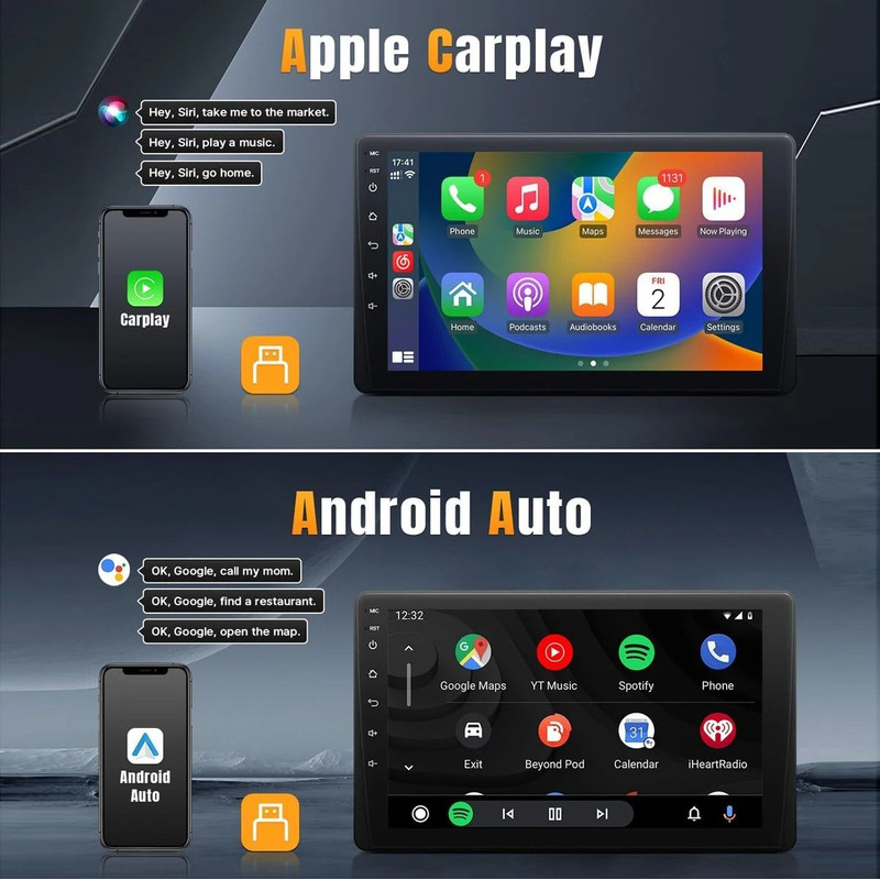 9 Inch Single Din Car Stereo HD Touch Screen With Carplay Android Auto Bluetooth Backup Camera And 1