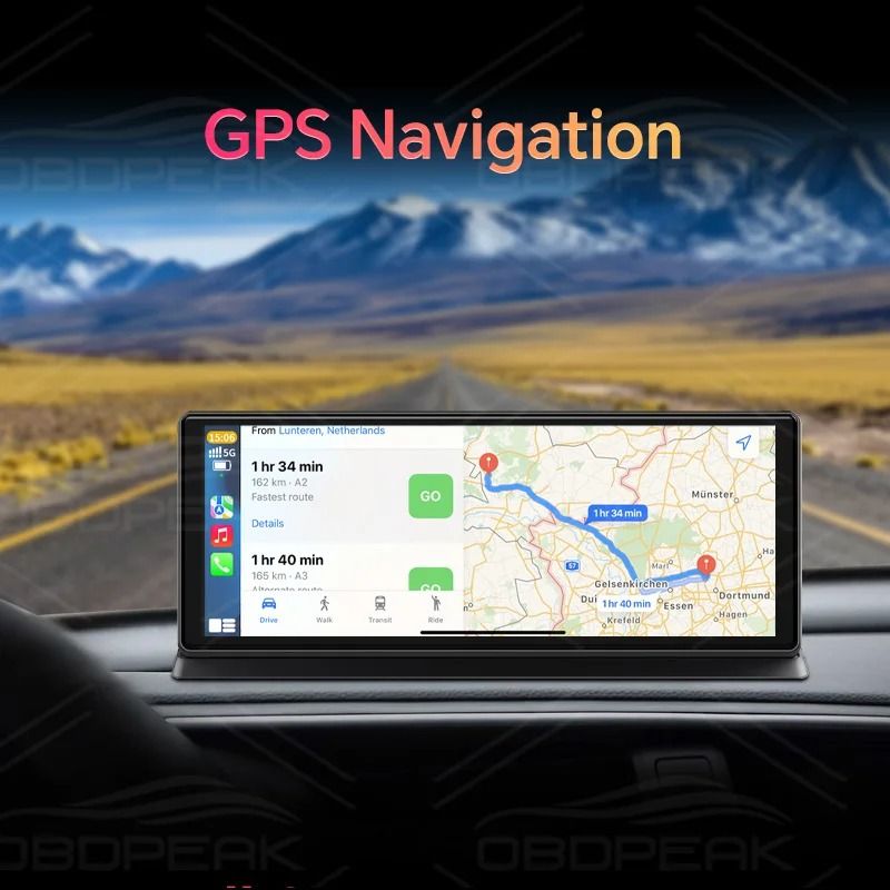 113 Inch Car DVR 4K Dash Cam Dual Lens With Wireless Carplay Android Auto GPS Navigation 5G Wifi FM 3