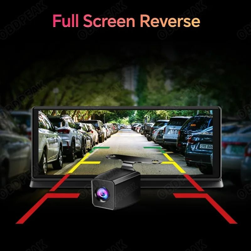113 Inch Car DVR 4K Dash Cam Dual Lens With Wireless Carplay Android Auto GPS Navigation 5G Wifi FM 5