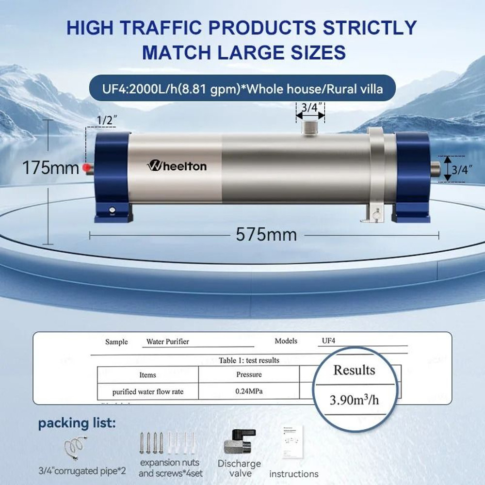 Wheelton Whole House High Flow Water Filter Purifier Reusable SUS304 001um PVDF 1000L To 3000L Capa 6