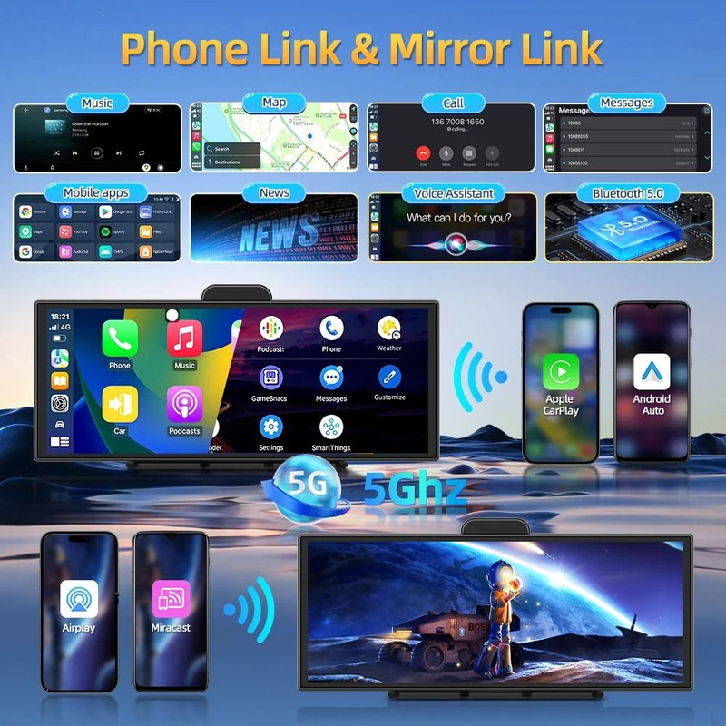 Imagebon H70K 114 Inch 4K Dash Cam With Wireless Carplay Android Auto Dual Recording GPS Night Visi 2