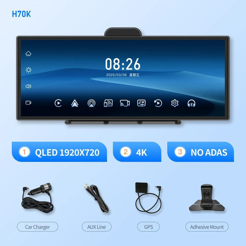 Imagebon H70K 114 Inch 4K Dash Cam With Wireless Carplay Android Auto Dual Recording GPS Night Visi 8