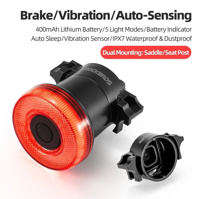 Rockbros Smart Rechargeable Bike Tail Light Waterproof For Night Riding 6