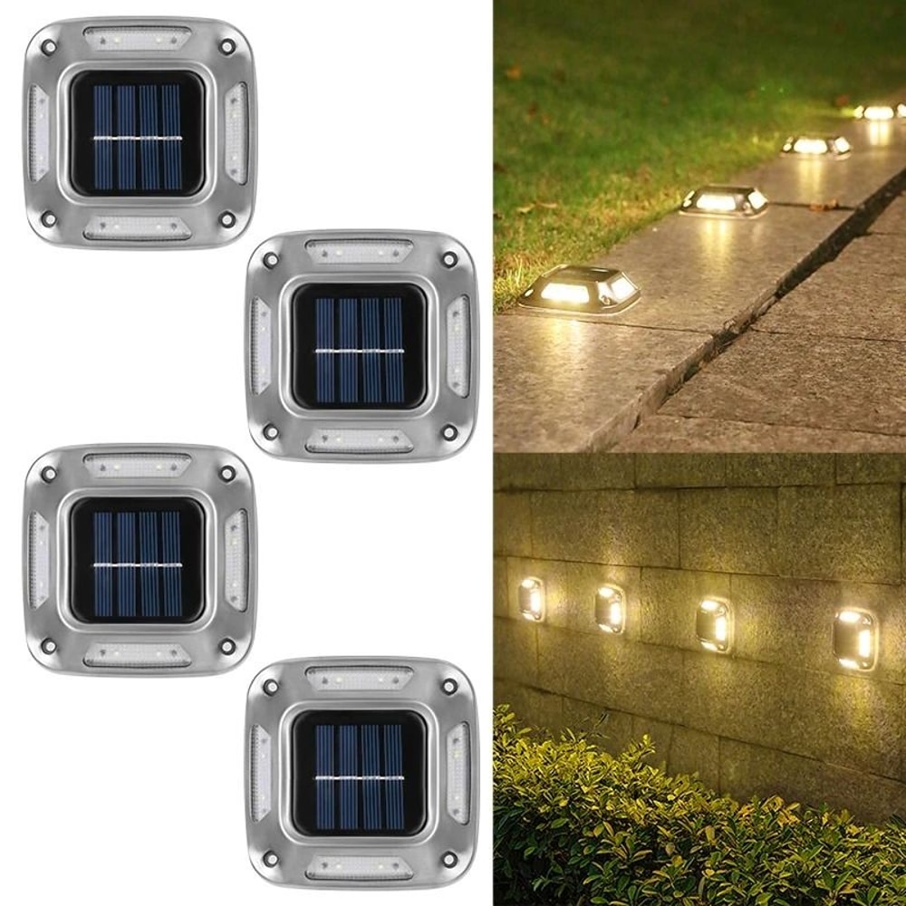 4PCS Solar Dock Lights 8LED Waterproof Wireless Outdoor Deck Driveway Lights 6